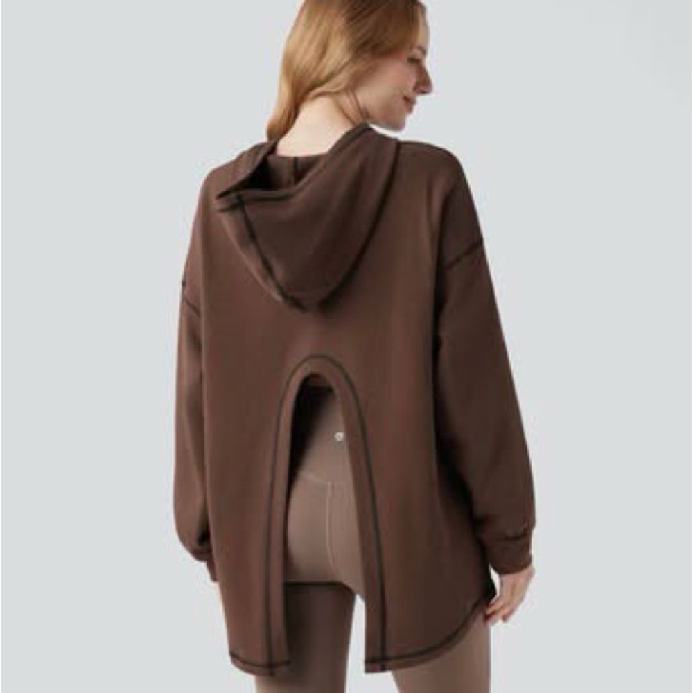 Halara brown cotton oversized hooded athleisure cotton sweatshirt - medium